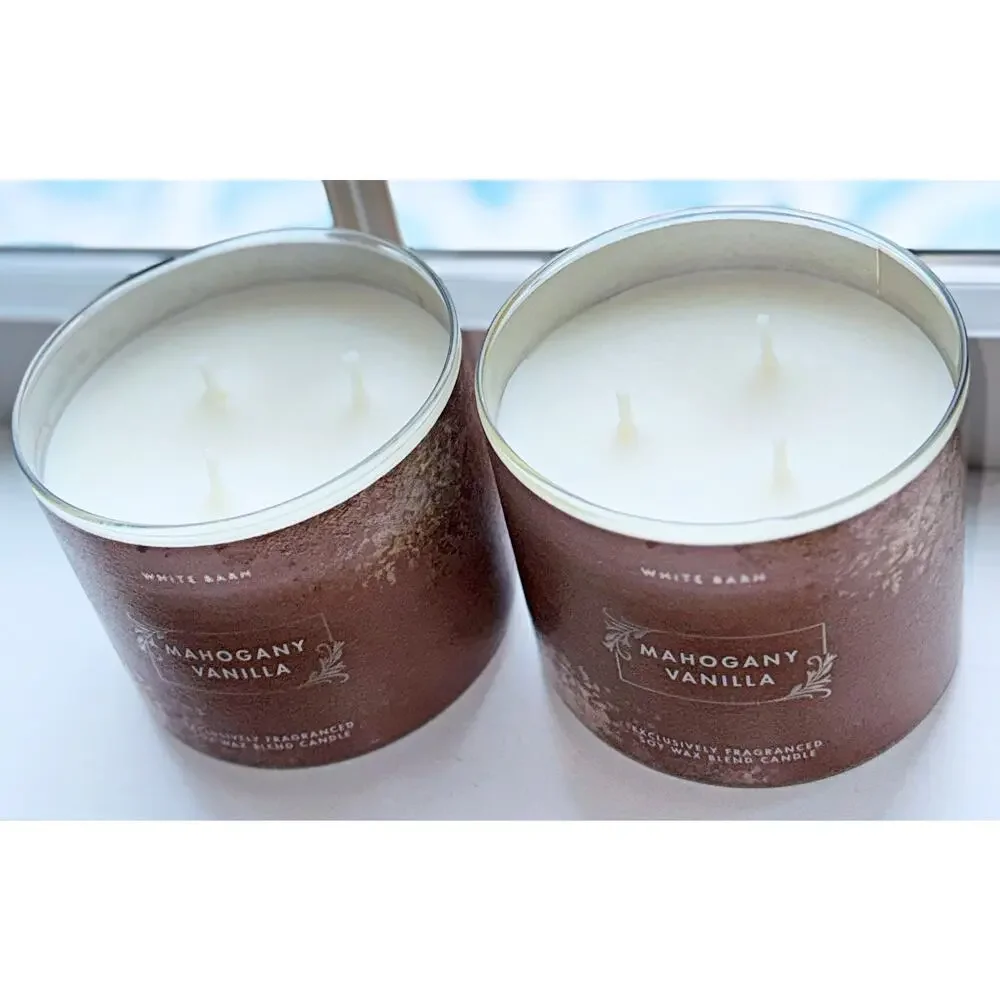 Lot of 2 Bath & Body Works Mahogany Vanilla Scented Large 3-Wick Candle 14.5oz